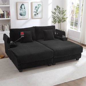 Modern Chaise Sofa With Adjustable Backrest, Cup Holders, Phone Holder & Storage Compartments