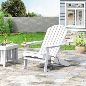 Zenithia Outdoor Foldable Adirondack Chair with 2 Cup Holders - White