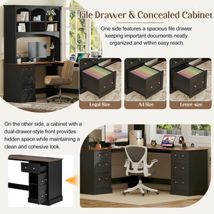 Space-Saving L-Shaped Computer Desk with Keyboard Tray & Charging Stations