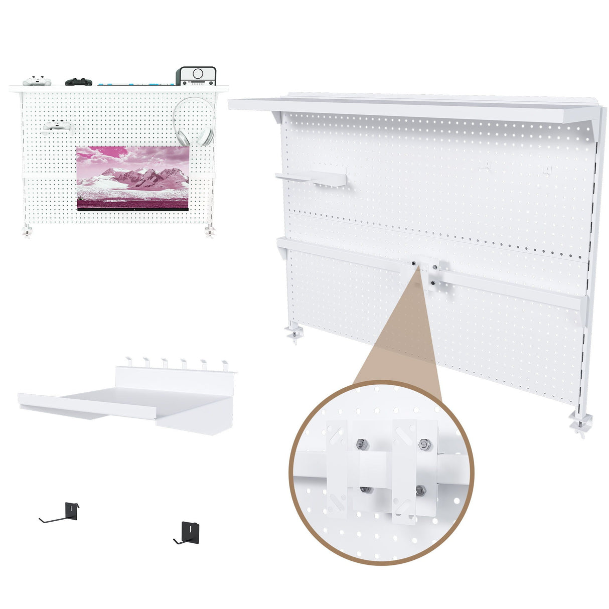 Clamp On Desk Pegboard With Single Monitor Stand