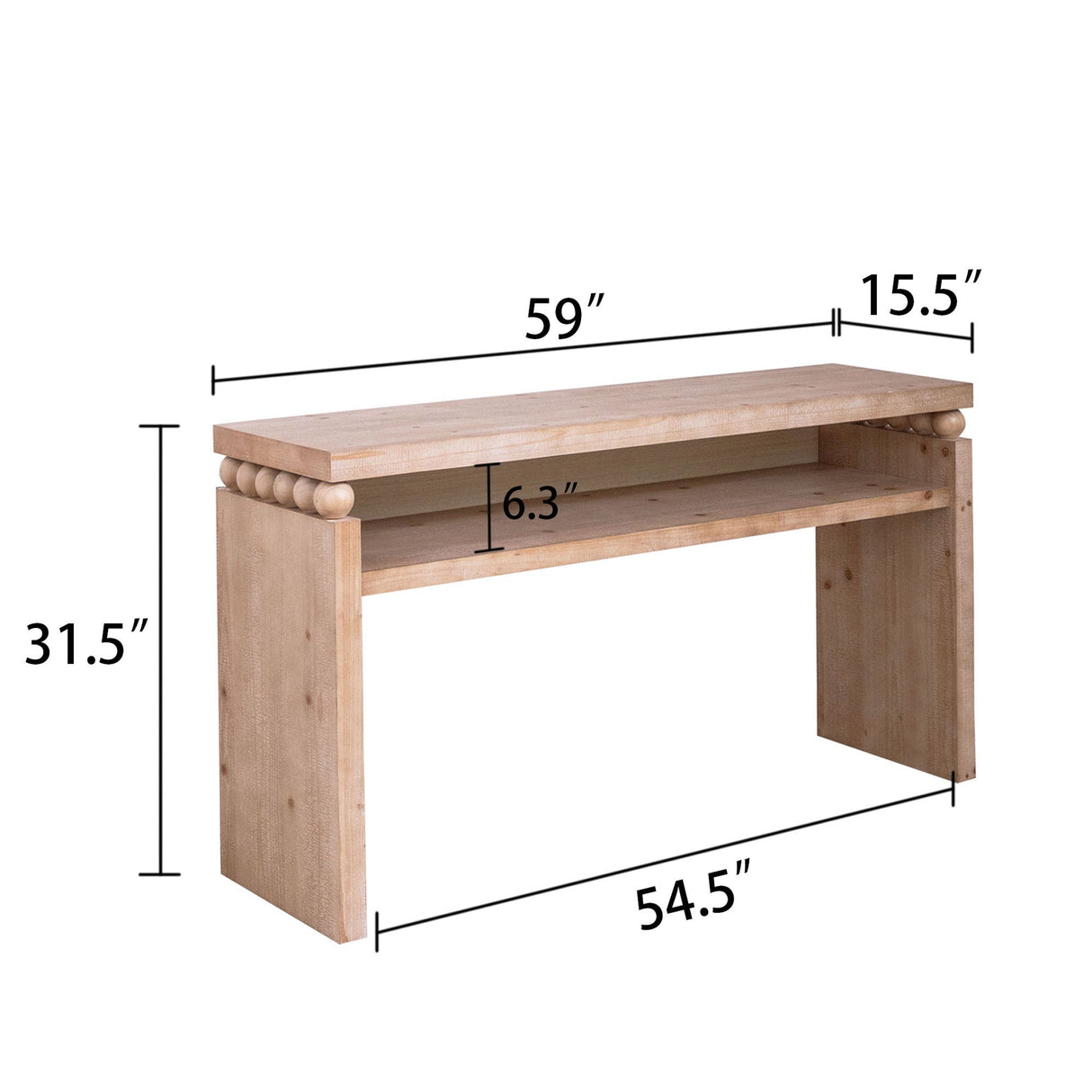 Modern Rustic Console Table – 59” Wood Entryway Table with Shelf & Decorative Bead Detail