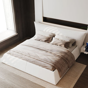 King Size Platform Bed With Special-Shaped Headboard in Cream