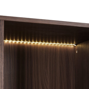 Modern Minimalist Tall Lighted Display Cabinet With Tempered Glass Door - Black / Dark Walnut