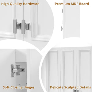 Bathroom Cabinet With 5 Adjustable Shelves, Wall-Mounted Medicine Cabinet, Soft-Closing Hinges, Open Shelving Design - White