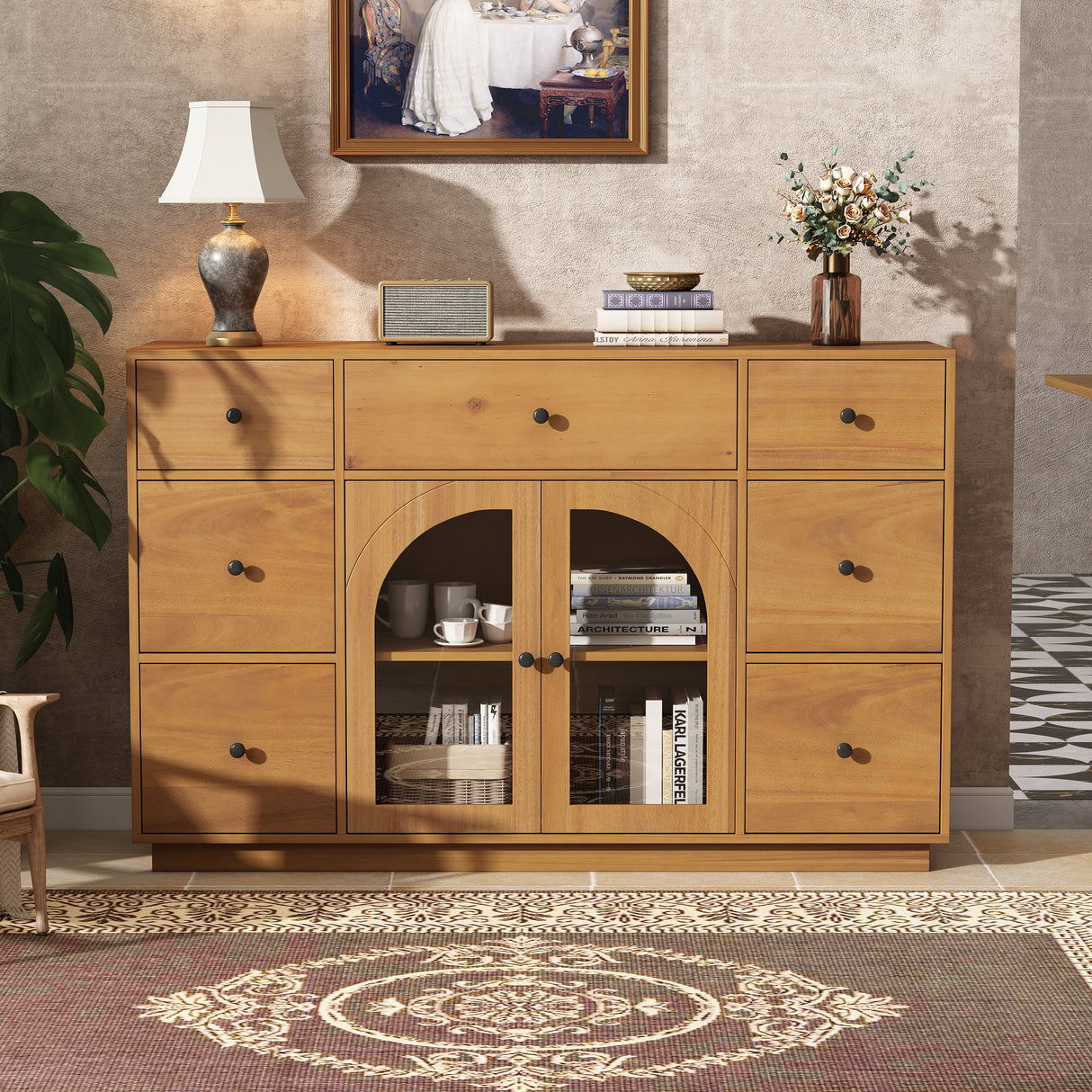 Cabinet with storage for living and dining room entrance