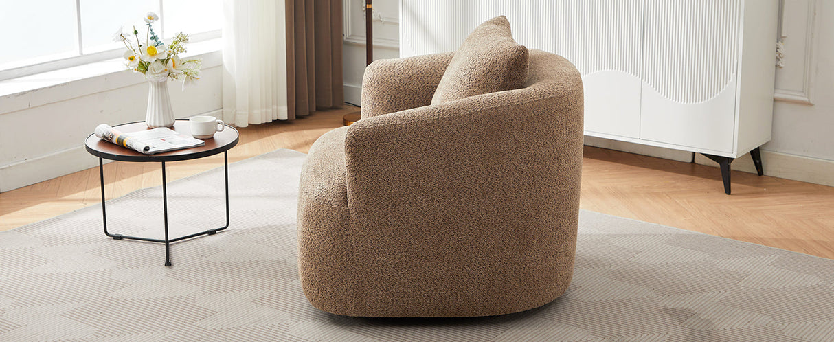 Chenille Upholstered 360° Swivel Chair with Throw Pillow, Dark Brown