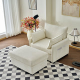 Oversized Chaise Lounge Chair with Ottoman and Storage in Beige