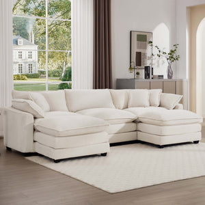 Modern Modular Cushion Sofa Set with Ottoman - Fabric, Multiple Colors