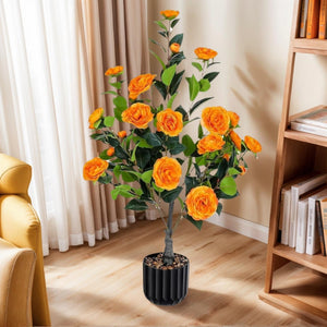 2 Pack Artificial Camellia Trees with Orange Flowers