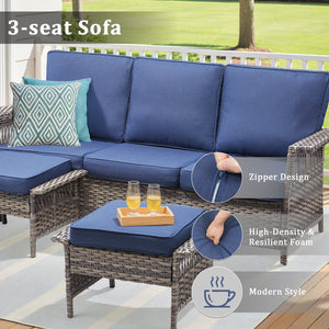76.7" Wide Outdoor Wicker Patio Sofa with Armrests