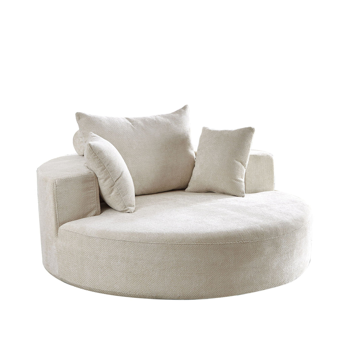 Single Swivel Chair, Fluffy Modern Sleeper, 360 Degree Swivel Chair For Living Room - Beige