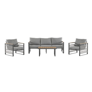 4-Piece Outdoor Metal Patio Furniture Set with Cushion - Grey & Natural