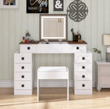 Vanity-desk-with-dimmable-led-light-with-10-drawers,-white-&-walnut-finish-Vanity-Tables
