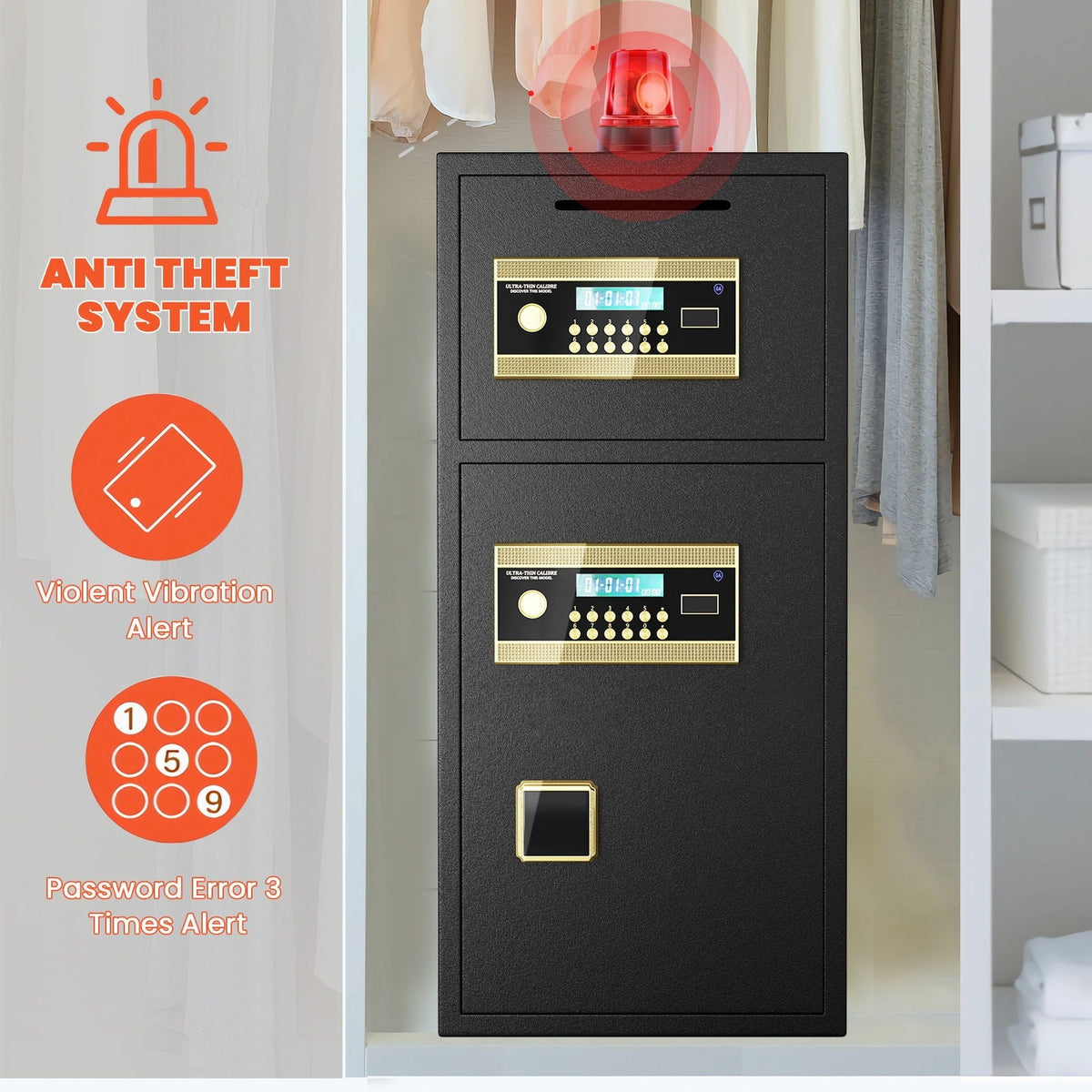 Large Double Door Coin Operated Safe, Digital Security Safe With Fireproof And Waterproof Bag