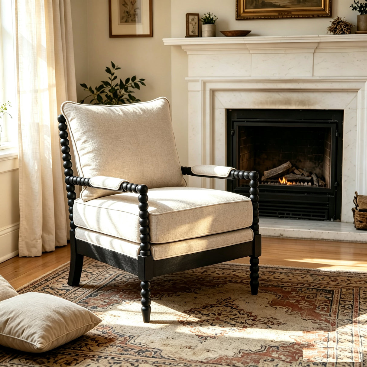 Rubber Wood Accent Chair - Upholstered Fabric Leisure Chair