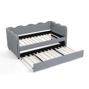 Cozy Gingham Daybed with Trundle Twin Size Sofa Bed