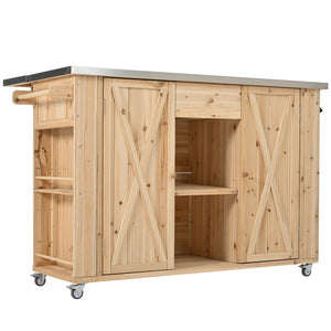 Outdoor Kitchen Island Fir Wood Kitchen Island with Stainless Steel Top