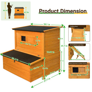 Double-House Wooden Chicken Coop for 6-8 Chickens