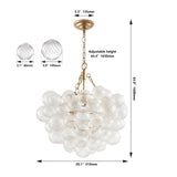 20-Inch Gold Pendant Light Chandelier with Threaded Clear Glass Globe Shade