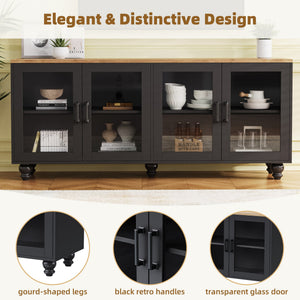 ON-TREND Farmhouse TV Stand with Tempered Glass Doors