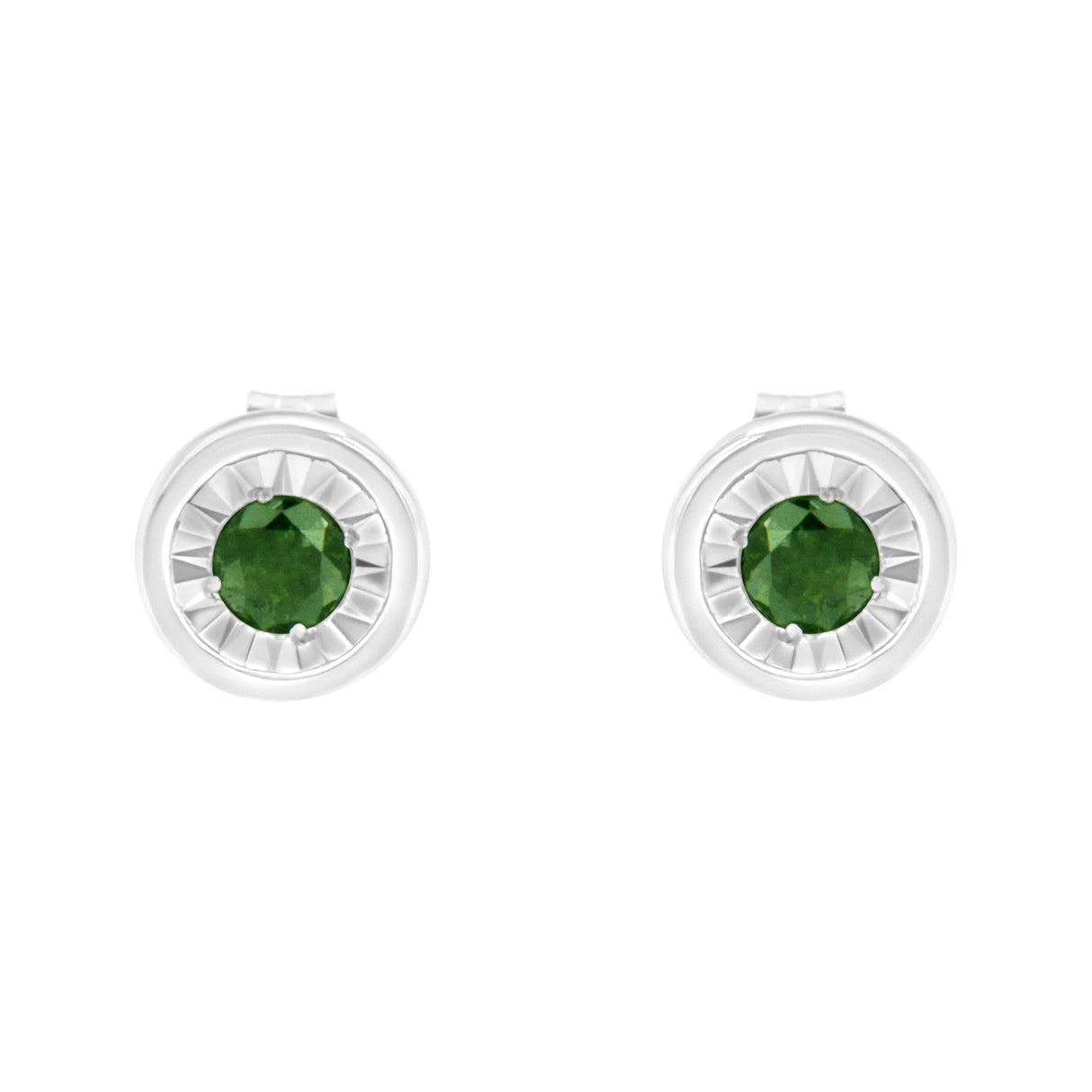 .925 Sterling Silver 1/4 Cttw Round Brilliant-Cut Green Diamond Miracle-Set Stud Earrings (Fancy Color-Enhanced, I1-I2 Clarity)