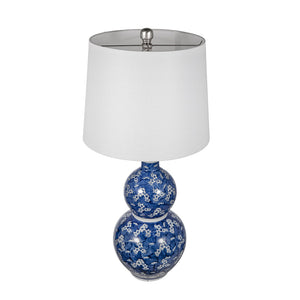 D13x25.7' Blue and White Round Two-Tiered Ceramic Vase Lamp