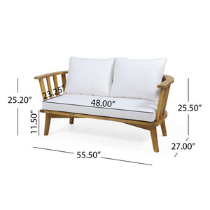 2-Person Outdoor Acacia Wood Patio Seating Group with Cushions and Coffee Table