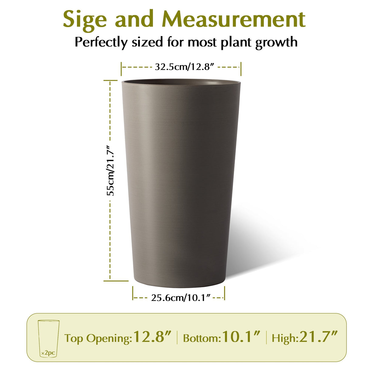 2 Pack Tall 21.7 in Modern Brown Planters for Indoor & Outdoor