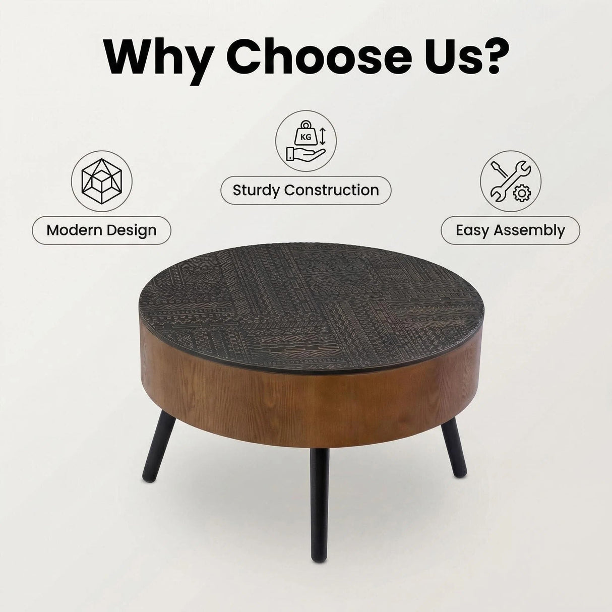 Round Coffee Table With Storage Function For Living Rooms