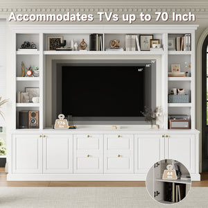 TV Stand With Bookcase, Storage Cabinet With 3 Adjustable Shelves, Living Room Entertainment Center - White
