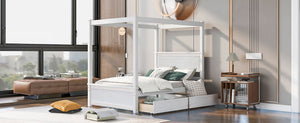 Canopy Platform Bed With Drawers, Support Slats, No Box Spring Needed