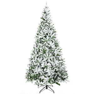 HOMCOM 9' Tall Unlit Snow Flocked Pine Artificial Christmas Tree
