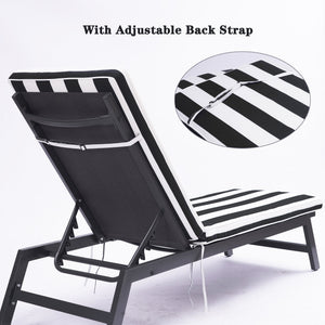 2-Piece Outdoor Chaise Lounge Chair Cushion Set, Black & White Striped Polyester