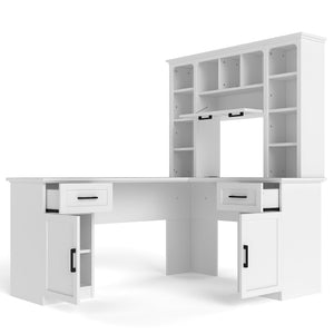 L-Shaped Computer Desk with 2 Cabinets and 2 Drawers