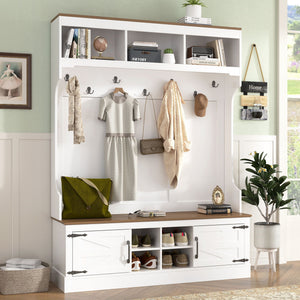 Hall Tree With Bench And Shoe Storage, 5 In 1 Entryway Organizer