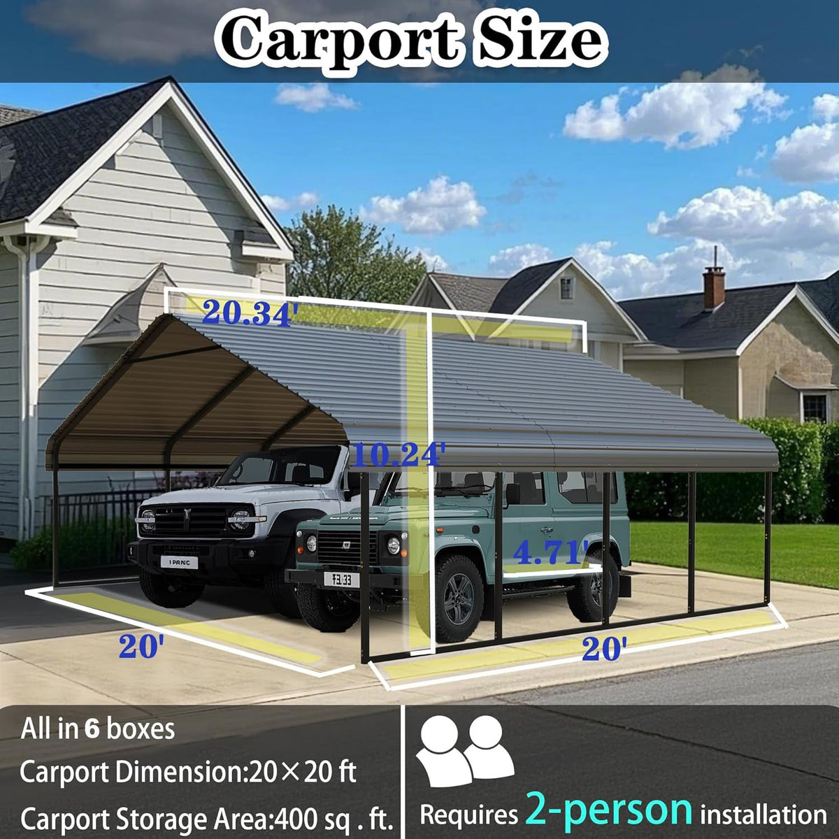 Heavy Duty Carport 20 x 20 Shelter with Galvanized Frame - Grey