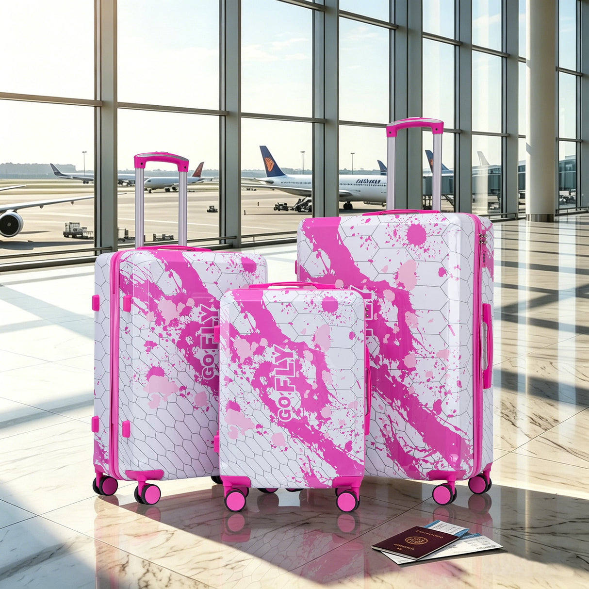 3-Piece Spinner Wheel Luggage Set (20"/24"/28") in Pink