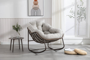 Outdoor Rattan Rocking Chair with Padded Cushion