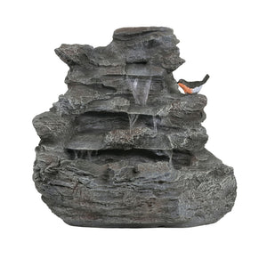Concrete Rock Waterfall Fountain with LED Lights - Dark Gray