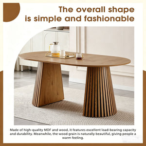 Dining Table, Flexible Extendable Oval Design With Slatted Legs - Natural Wood