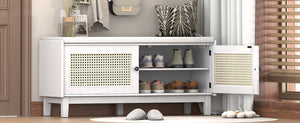 TREXM Boho Rattan Entryway Bench with Storage