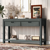 Hand-Finished Antique Green Console Table with Acacia