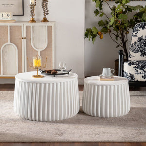 White Round Storage Table Set with Lift-Off Lid