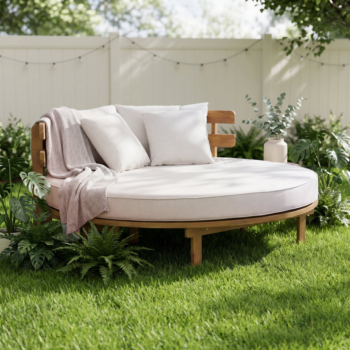 TOPMAX Outdoor Acacia Wood Round Daybed
