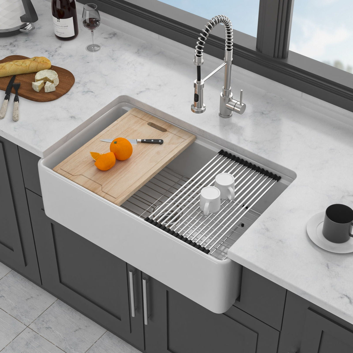Single Bowl Kitchen Sink Workstation with Accessories - White