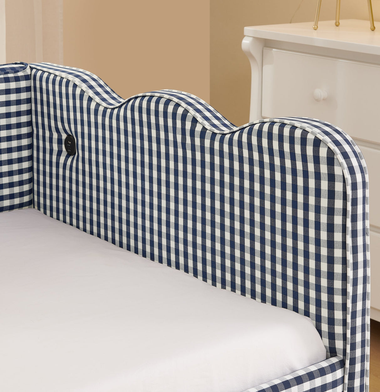 Cozy Gingham Daybed with Trundle Twin Size Sofa Bed