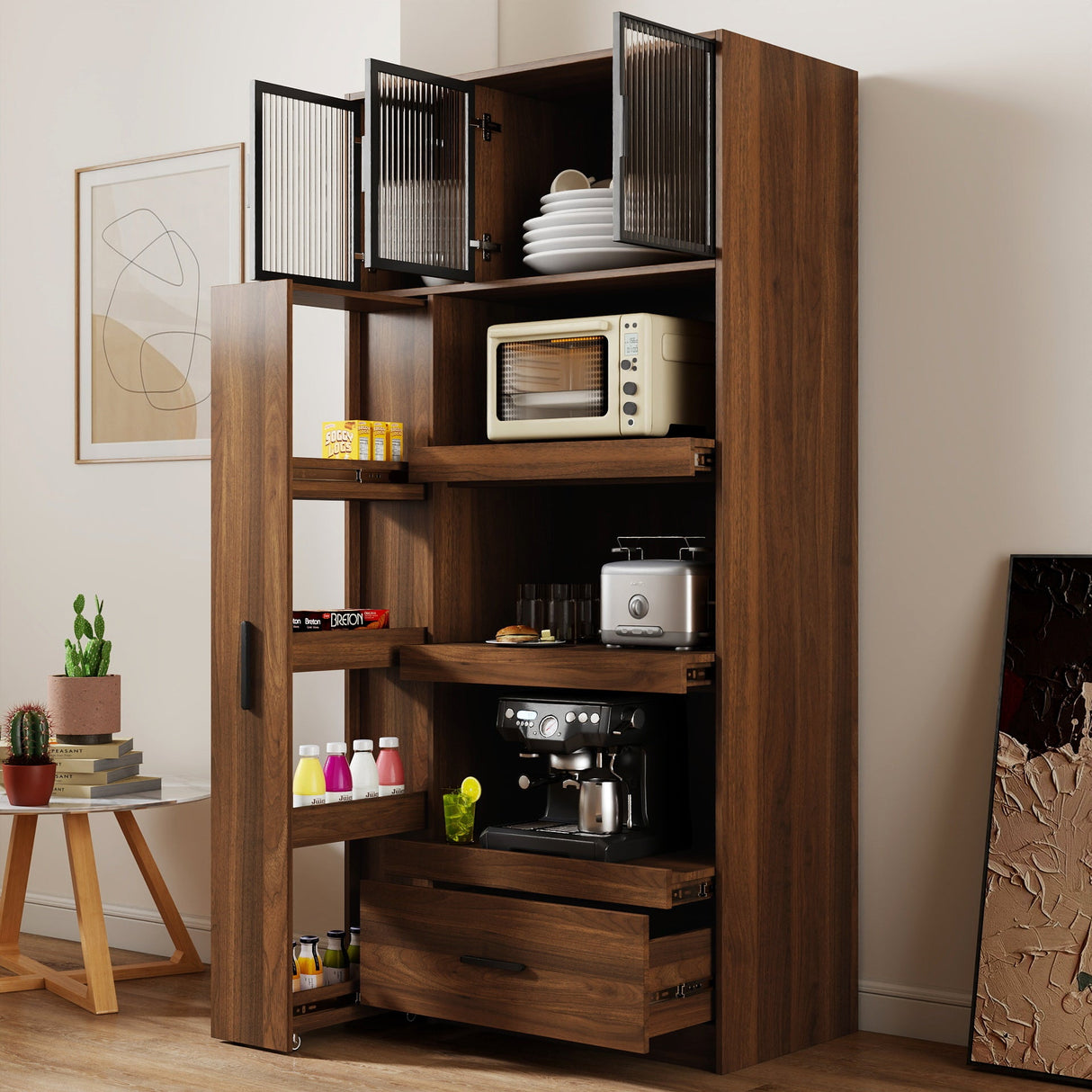 70.87" Tall Kitchen Pantry Cabinet with Multi-Tier Pull-Out Shelf