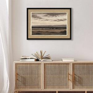 Vintage Landscape Large Framed Wall Art, Ember Black / Linen Sesame