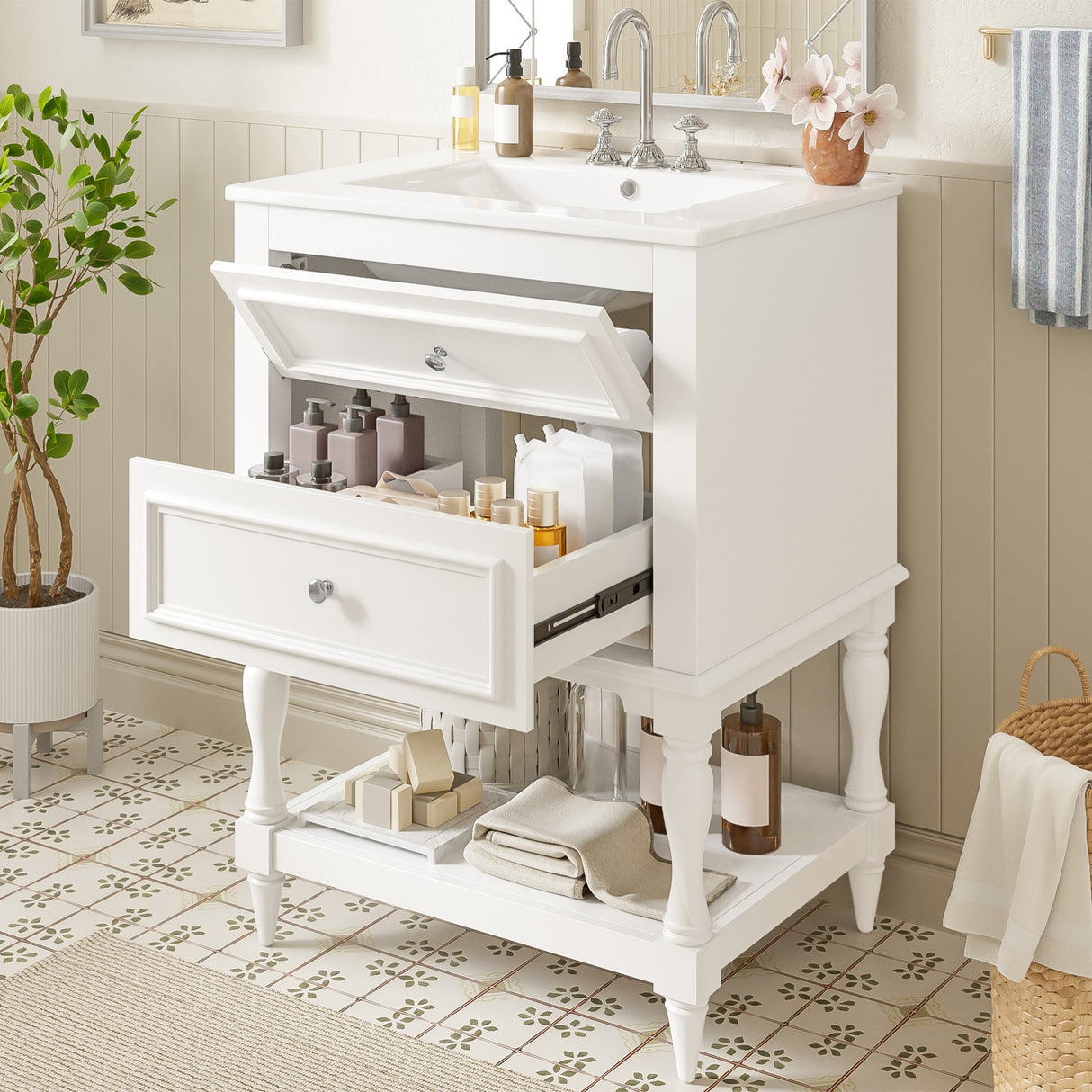 24" Bathroom Vanity with Ceramic Sink