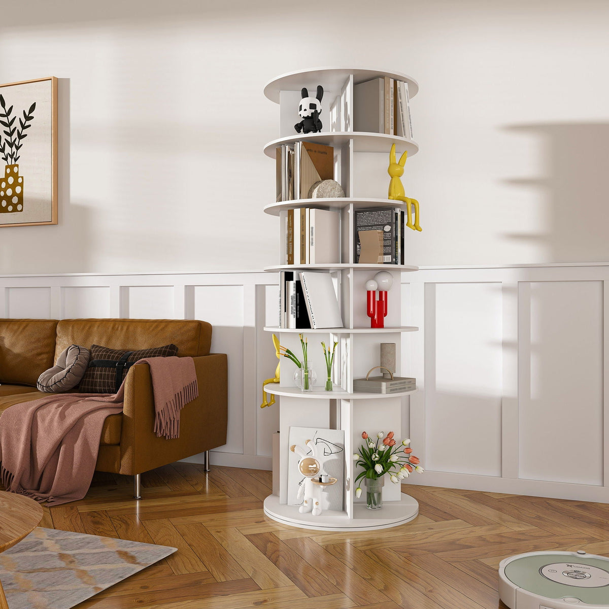 6 Tier Spinning Shoe Rack with 360° Revolving Organizer - White